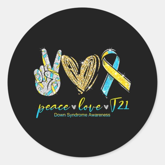 Peace Love Cure Down Syndrome Awareness Ronde Sticker (Voorkant)