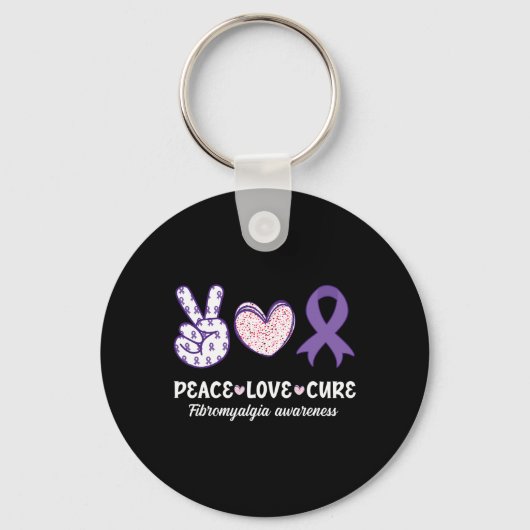 Peace Love Cure Fibromyalgia Awareness Month Warri Sleutelhanger (Voorkant)