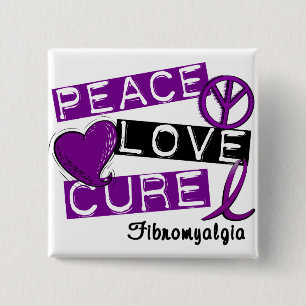PEACE LOVE CURE FIBROMYALGIE VIERKANTE BUTTON 5,1 CM