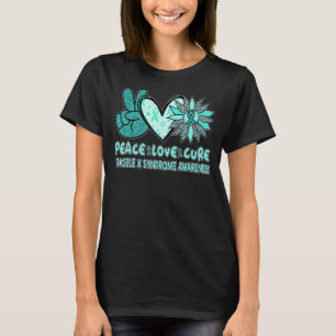 Peace Love Cure Fragile X Syndrome Blauwgroen Lint T-shirt