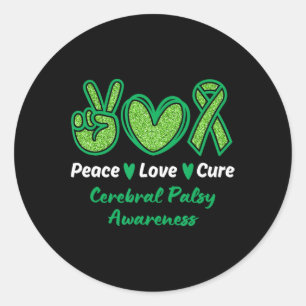 Peace Love Cure Hersenverlamming Bewustzijn CP Gro Ronde Sticker