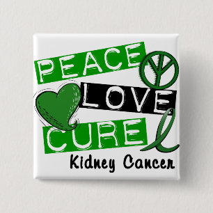 PEACE LOVE CURE Kidney Cancer (Green Ribbon) Vierkante Button 5,1 Cm