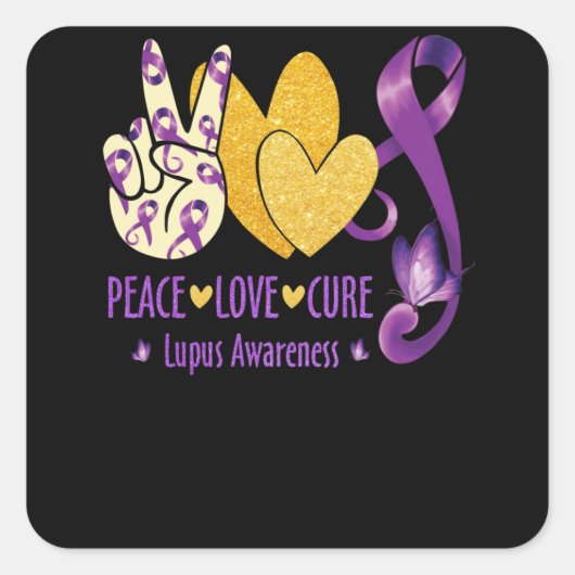 Peace Love Cure Lupus Awareness Purple Vierkante Sticker (Voorkant)