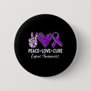 Peace Love Cure Lupus Awareness Warrior Paarse Rib Ronde Button 5,7 Cm