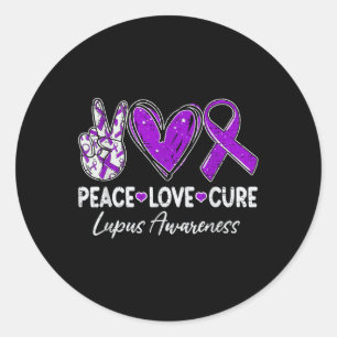 Peace Love Cure Lupus Awareness Warrior Paarse Rib Ronde Sticker