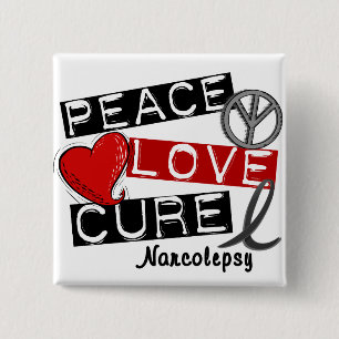 PEACE LOVE CURE NARCOLEPSY VIERKANTE BUTTON 5,1 CM