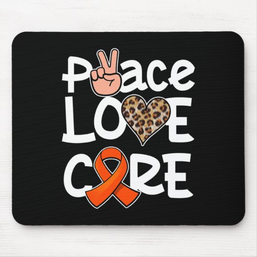 Peace Love Cure Oranje Ribbon Leukemia Awareness Muismat (Voorkant)