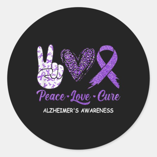 Peace Love Cure Paarse lint Alzheimer Disease Aw Ronde Sticker (Voorkant)