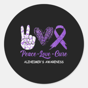 Peace Love Cure Paarse Lint Heimerheimer Ziekte Ronde Sticker