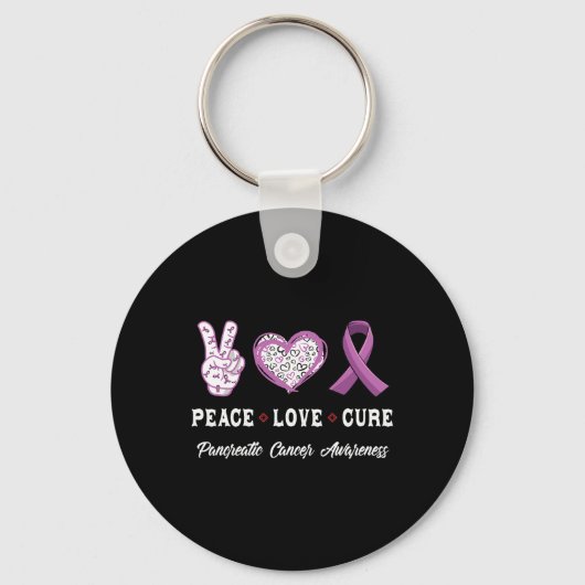 Peace Love cure Pancreaskanker bewustzijn mannen w Sleutelhanger (Voorkant)