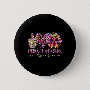 Peace Love Cure Pink Leopard Sunflower Breast Canc Ronde Button 5,7 Cm