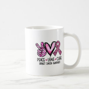 Peace Love Cure Pink Ribbon Cancer Breast Awarenes Koffiemok