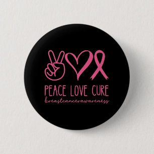 Peace Love Cure Pink Ribbon Warrior Breast Cancer Ronde Button 5,7 Cm
