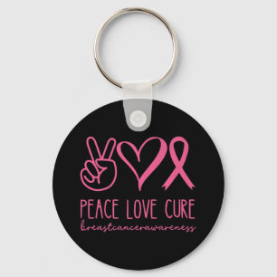 Peace Love Cure Pink Ribbon Warrior Breast Cancer Sleutelhanger