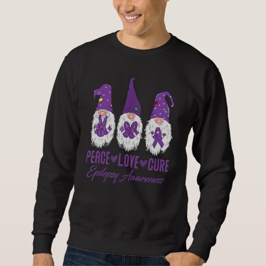Peace Love Cure Purple Gnome Epilepsy Awareness Trui (Voorkant)