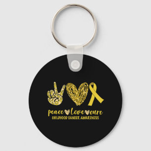 Peace Love Cure Ribbon Childhood Cancer Awareness Sleutelhanger