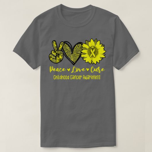 Peace Love Cure Sunflower Ribbon Kinderkanker T-shirt (Design voorkant)