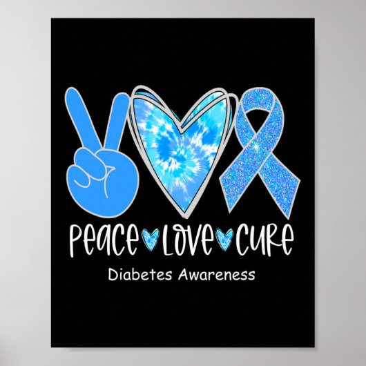 Peace Love Cure T1D Diabetes Awareness Blauw lint Poster (Voorkant)