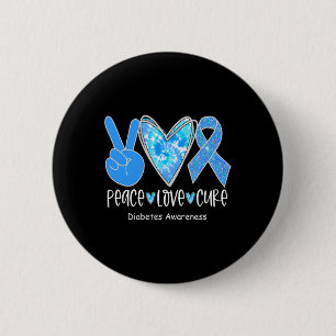 Peace Love Cure T1D Diabetes Awareness Blauw lint Ronde Button 5,7 Cm