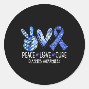 Peace Love Cure Type 1 Diabetes Awareness T1D Blue Ronde Sticker