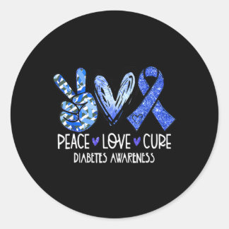 Peace Love Cure Type 1 Diabetes Awareness T1D Blue Ronde Sticker