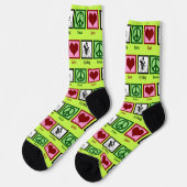 Peace Love Cycling Cute Neon Yellow Cyclist Sokken (Links)