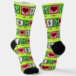 Peace Love Cycling Cute Neon Yellow Cyclist Sokken