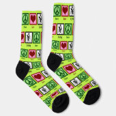 Peace Love Cycling Cute Neon Yellow Cyclist Sokken (Rechts)