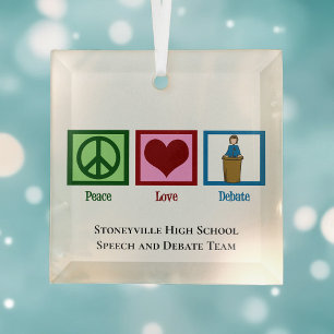 Peace Love Debat Team Custom Kerstmis Glas Ornament