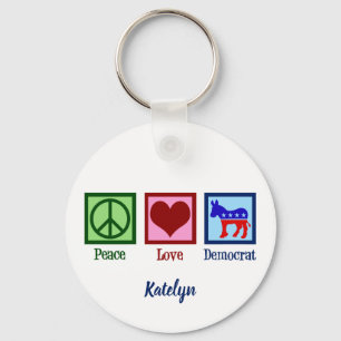 Peace Love Democraat Cute Personalized Political Sleutelhanger