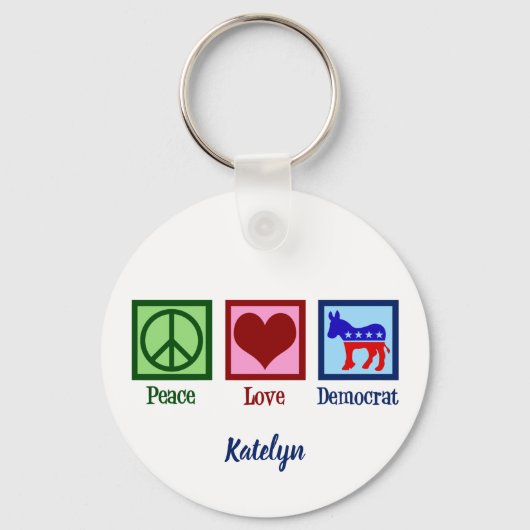 Peace Love Democraat Cute Personalized Political Sleutelhanger (Voorkant)