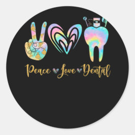 Peace Love Dental Dye Dye Heart Teeth Cute Dentist Ronde Sticker