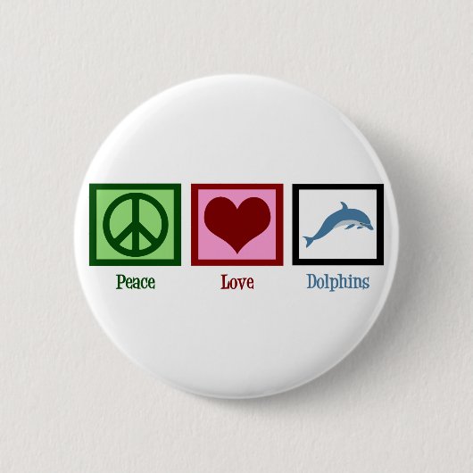 Peace Love Dolphins Ronde Button 5,7 Cm (Voorkant)