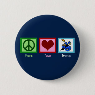 Peace Love Drums Cool Blue Drummer Ronde Button 5,7 Cm