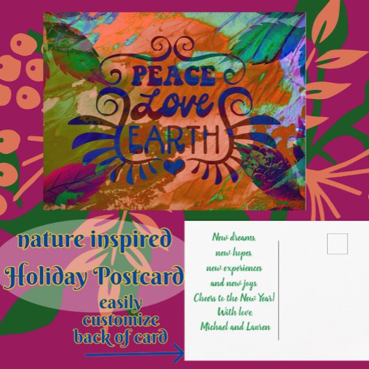 Peace Love Earth Holiday New Years Carte postale