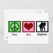 Peace Love Elephants Briefkaart (Voorkant / Achterkant)