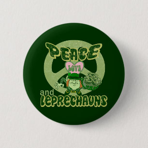 Peace Love en Leprechauns Ronde Button 5,7 Cm