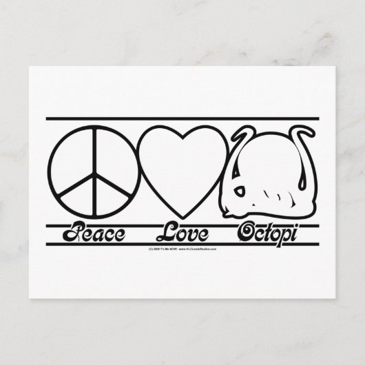 Peace Love en Octopi Briefkaart (Voorkant)