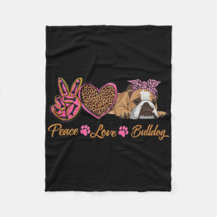 Peace Love English Bulldog Funny Puppy Dog mam Mot Fleece Deken