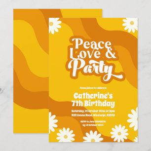 Peace Love et fête Invitation à l'anniversaire
