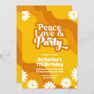 Peace Love et fête Invitation d'anniversaire
