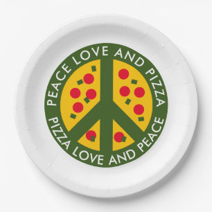 Peace love et pizza drôle jetable assiettes de fêt