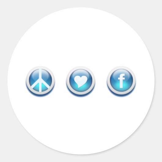 Peace Love Facebook Ronde Sticker (Voorkant)