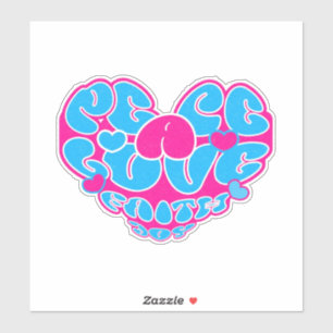 Peace Love Faith Joy Aqua Coeur rose Rétro Sticker