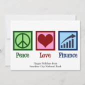Peace Love Finance  Bank Kerst Feestdagenkaart (Voorkant)