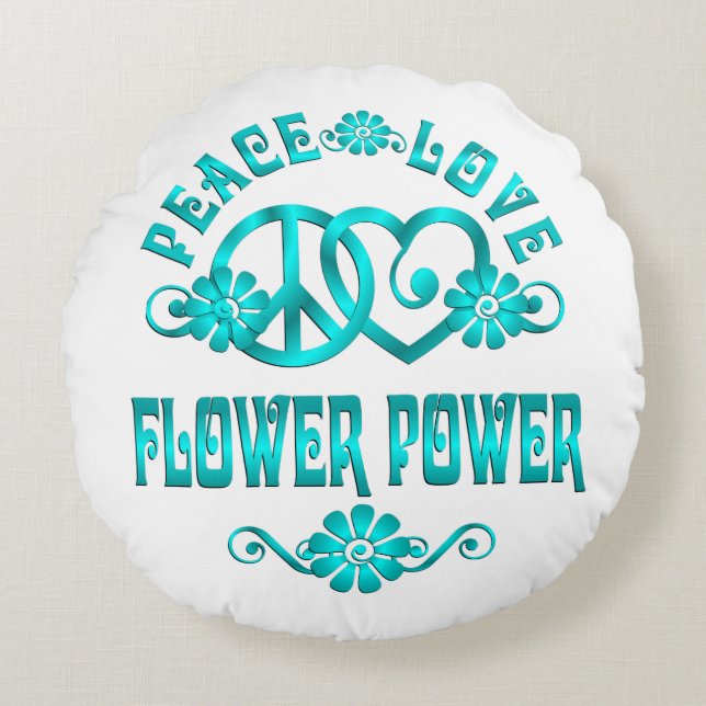 Peace Love Flower Power Rond Kussen (Voorkant)