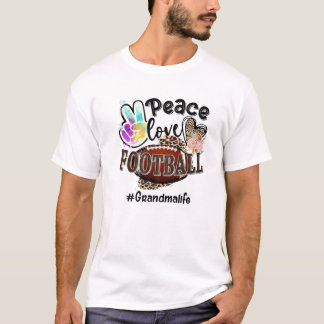 Peace Love Football Grandma Life Ma Grandma Leopa T-shirt