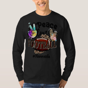 Peace Love Football Nanna Life Ma Grandma Leopard T-shirt