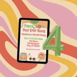 Peace, Love & Four Ever Young 4th Retro Birthday Kaart