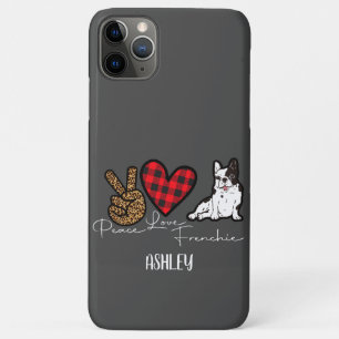 Peace Love Franse Bulldog Plaid Schattig Hondenlie iPhone 11 Pro Max Hoesje